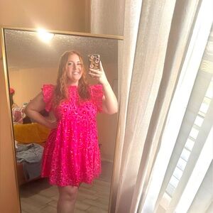 Red and pink cheetah print dress